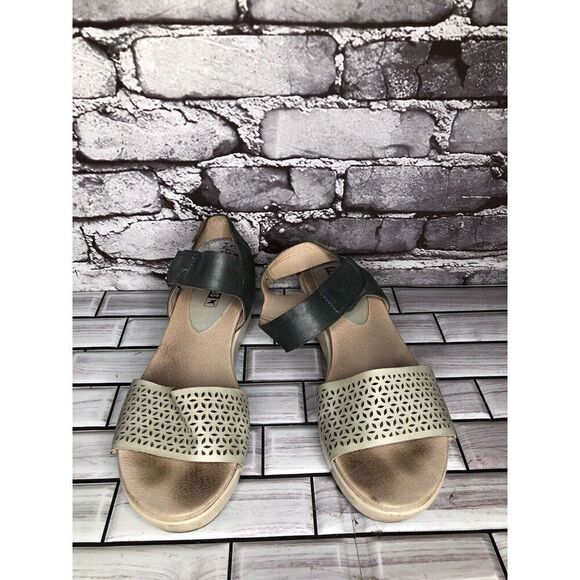 Pikolinos Beige Leather Floral Cut Blue Ankle Strap Wedge Sandals Women 39EU/8.5 - Picture 2 of 16